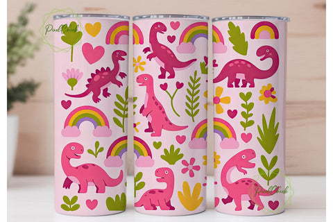 Pink Dinosaur Tumbler Wrap Sublimation PixelChick 