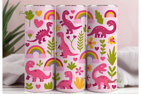 Pink Dinosaur Tumbler Wrap Sublimation PixelChick 