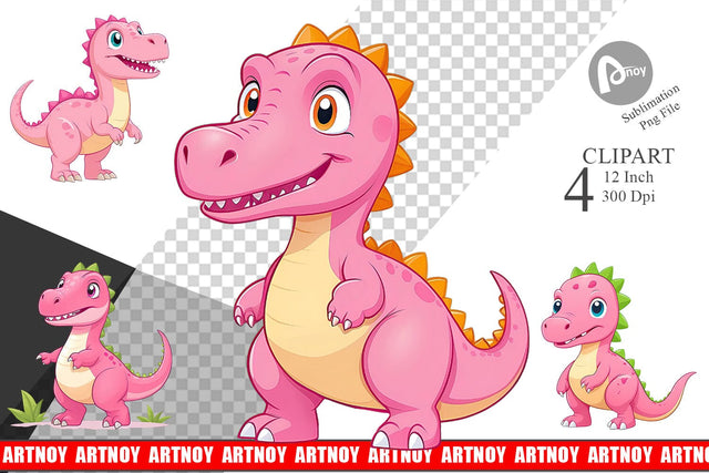 Pink Dinosaur Valentine Clipart Sublimation artnoy 