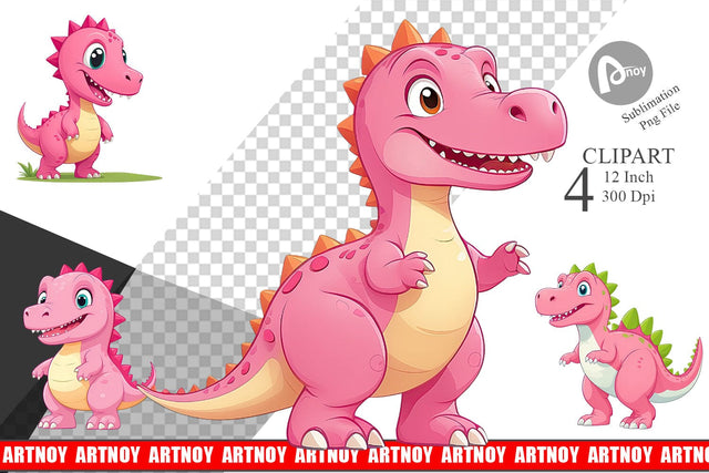 Pink Dinosaur Valentine Clipart Sublimation artnoy 