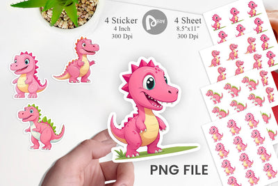 Pink Dinosaur Valentine Sticker Sublimation artnoy 