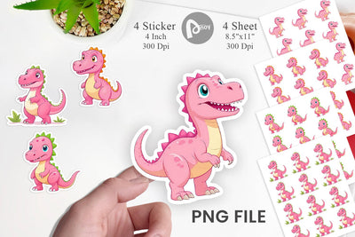 Pink Dinosaur Valentine Sticker Sublimation artnoy 