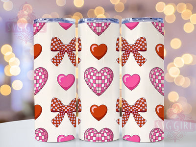 Pink Disco Heart Bow Tumbler, Heart and Bow, Valentine's Day, Sublimation Art, 20oz Tumbler, Cute Wrap, Fun Design Sublimation SvggirlplusArt 