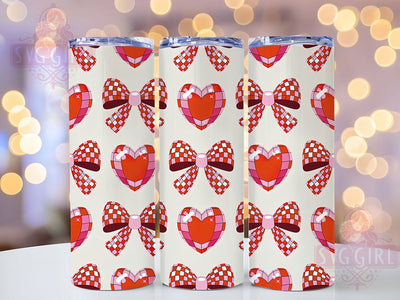 Pink Disco Heart Bow Tumbler, Heart and Bow, Valentine's Day, Sublimation Art, 20oz Tumbler, Cute Wrap, Fun Design Sublimation SvggirlplusArt 