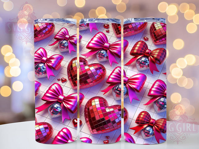 Pink Disco Heart Bow Tumbler, Heart and Bow, Valentine's Day, Sublimation Art, 20oz Tumbler, Cute Wrap, Fun Design Sublimation SvggirlplusArt 