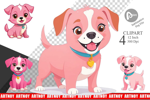 Pink Dog Valentine Clipart Sublimation artnoy 