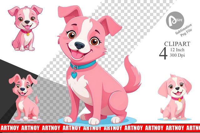 Pink Dog Valentine Clipart Sublimation artnoy 