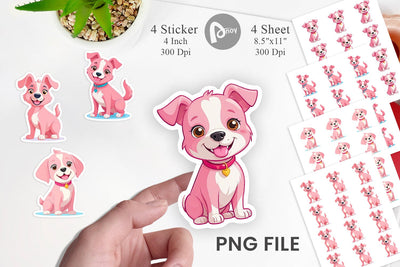 Pink Dog Valentine Sticker Sublimation artnoy 