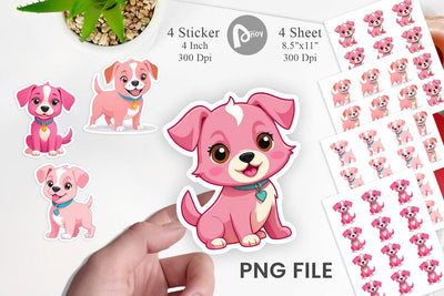 Pink Dog Valentine Sticker Sublimation artnoy 