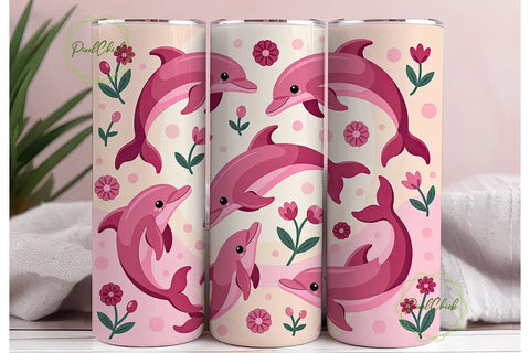 Pink Dolphin Tumbler Wrap Sublimation PixelChick 
