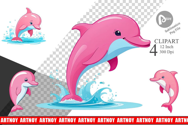 Pink Dolphin Valentine Clipart Sublimation artnoy 
