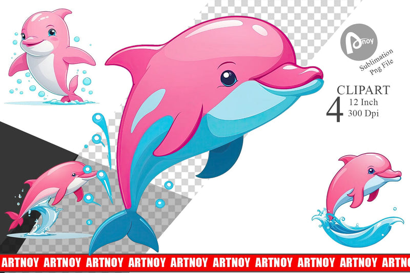 Pink Dolphin Valentine Clipart Sublimation artnoy 