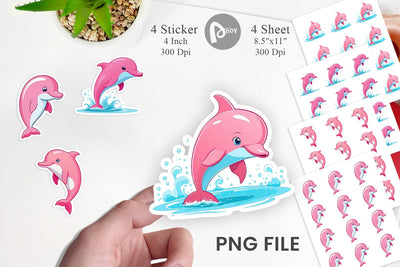 Pink Dolphin Valentine Sticker Sublimation artnoy 