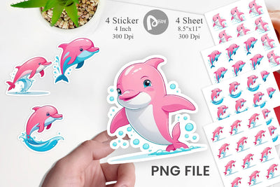 Pink Dolphin Valentine Sticker Sublimation artnoy 