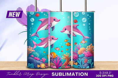 Pink Dolphins And Fish Underwater Illustration Sublimation Regulrcrative 