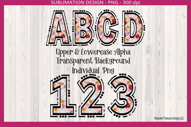 Pink Doodle Lines and Dots Alphabet Set, School Elements, Sublimation Png Sublimation Keepsake Treasures Designs LLC. 