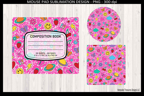 Pink Doodle Teacher Composition Book Mouse Pad and Coasters, Sublimation Png Printable Sublimation Keepsake Treasures Designs LLC. 