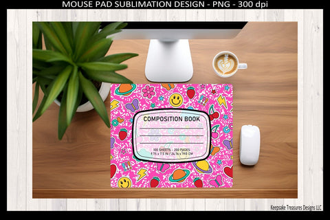 Pink Doodle Teacher Composition Book Mouse Pad and Coasters, Sublimation Png Printable Sublimation Keepsake Treasures Designs LLC. 