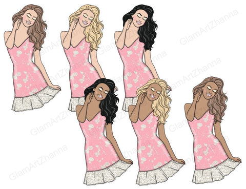 Pink Dreams GIRLS Coffee Fashion Illustration Stickers - PNG SVG GlamArtZhanna 