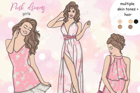 Pink Dreams GIRLS Coffee Fashion Illustration Stickers - PNG SVG GlamArtZhanna 