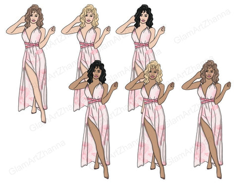 Pink Dreams GIRLS Coffee Fashion Illustration Stickers - PNG SVG GlamArtZhanna 