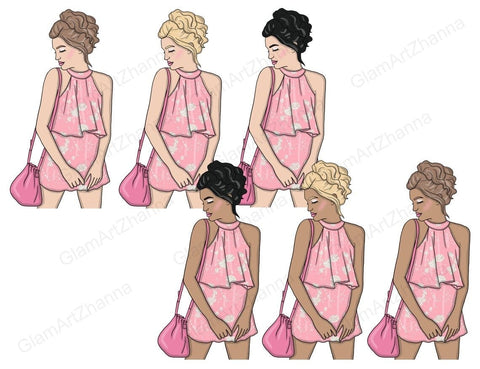 Pink Dreams GIRLS Coffee Fashion Illustration Stickers - PNG SVG GlamArtZhanna 