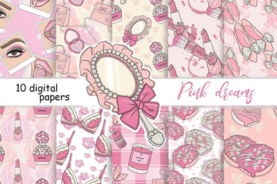 Pink Dreams PATTERN Coffee Fashion Illustration Sticker JPEG Digital Pattern GlamArtZhanna 