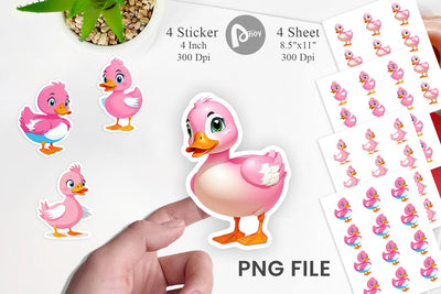 Pink Duck Valentine Sticker Sublimation artnoy 