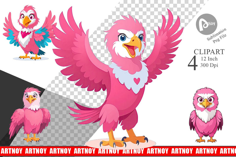 Pink Eagle Valentine Clipart Sublimation artnoy 