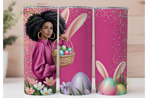 Pink Easter Vibes Black Girl Tumbler Sublimation PixelChick 