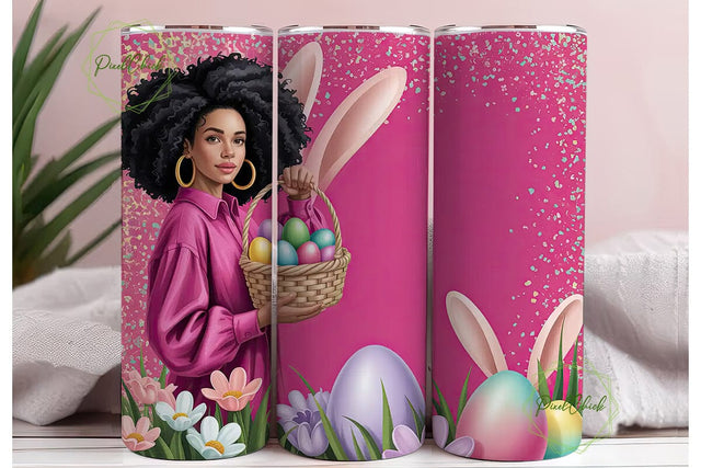 Pink Easter Vibes Black Girl Tumbler Sublimation PixelChick 