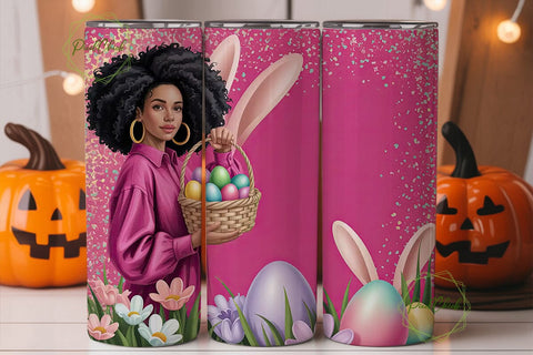 Pink Easter Vibes Black Girl Tumbler Sublimation PixelChick 