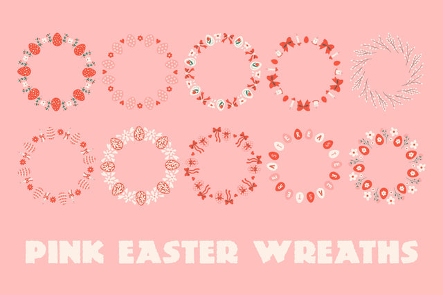 Pink Easter Wreaths Card Templates Sublimation Rin Green 