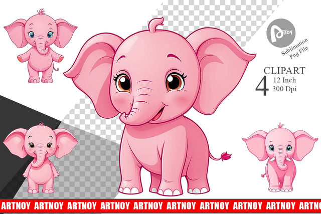 Pink Elephant Valentine Clipart Sublimation artnoy 