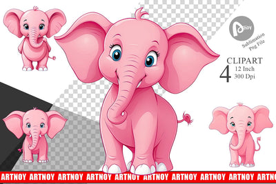 Pink Elephant Valentine Clipart Sublimation artnoy 