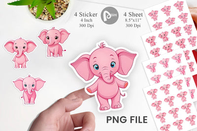 Pink Elephant Valentine Sticker Sublimation artnoy 