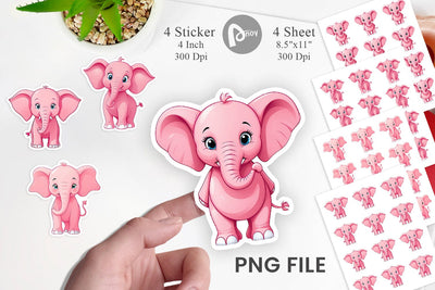 Pink Elephant Valentine Sticker Sublimation artnoy 