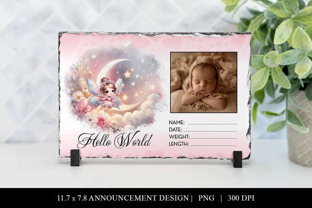 Pink Fairy Birth Announcement Slate Sublimation Design Sublimation BijouBay 