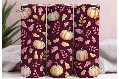 Pink Fall Foliage 20oz Tumbler Wrap Sublimation PixelChick 