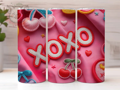 Pink Faux Yarn XOXO Tumbler, Pink Faux Yarn, XOXO Patch, Cozy Valentine, Romantic Gift, 20Oz Tumbler, Sublimation Wrap Sublimation Lara' s Designs 