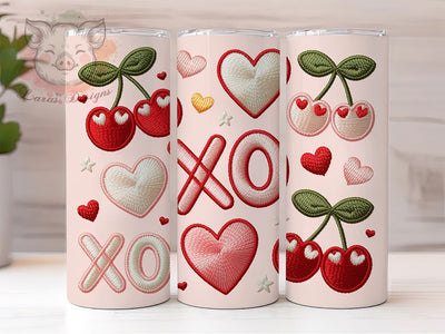 Pink Faux Yarn XOXO Tumbler, Pink Faux Yarn, XOXO Patch, Cozy Valentine, Romantic Gift, 20Oz Tumbler, Sublimation Wrap Sublimation Lara' s Designs 
