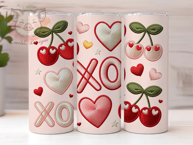 Pink Faux Yarn XOXO Tumbler, Pink Faux Yarn, XOXO Patch, Cozy Valentine, Romantic Gift, 20Oz Tumbler, Sublimation Wrap Sublimation Lara' s Designs 