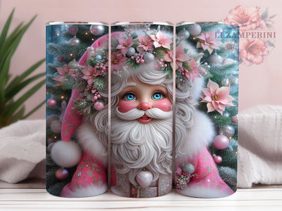 Pink Festive Santa Christmas Tumbler, Festive Santa Wrap, Holiday Santa Sublimation, Cute Christmas Cup, 20Oz Skinny Tumbler Wrap, Whimsical Santa Mug, Merry Holiday Design Sublimation Li Zamperini 