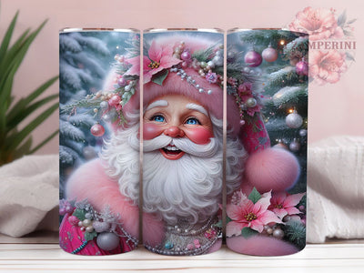 Pink Festive Santa Christmas Tumbler, Festive Santa Wrap, Holiday Santa Sublimation, Cute Christmas Cup, 20Oz Skinny Tumbler Wrap, Whimsical Santa Mug, Merry Holiday Design Sublimation Li Zamperini 