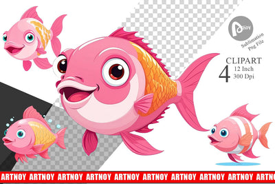 Pink Fish Valentine Clipart Sublimation artnoy 