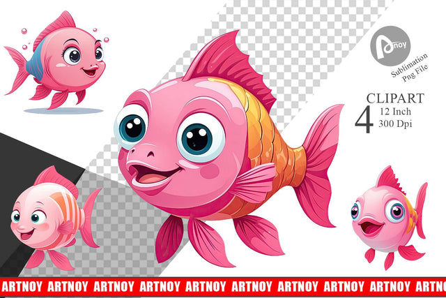 Pink Fish Valentine Clipart Sublimation artnoy 