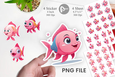 Pink Fish Valentine Sticker Sublimation artnoy 