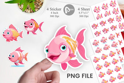 Pink Fish Valentine Sticker Sublimation artnoy 