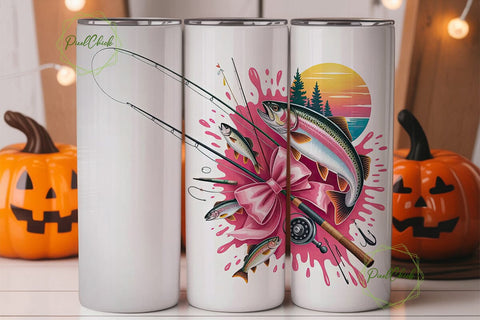 Pink Fishing Tumbler Wrap 20oz Sublimation PixelChick 