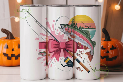 Pink Fishing Tumbler Wrap 20oz Sublimation PixelChick 